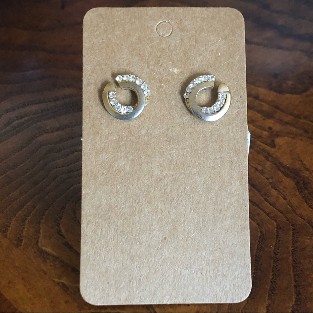 Elegant matte gold tone clear rhinestone accent pierced earrings